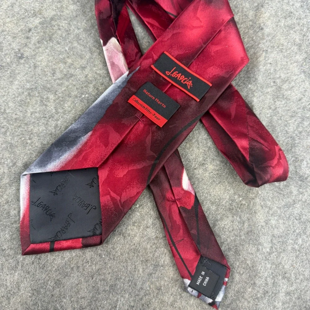 J. Garcia Mens Silk Tie Nature Morte Collection Fifty-Four Red Abstract Art